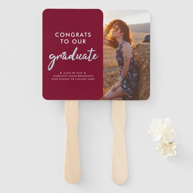 Graduate Photo Burgundy Graduation 2026 Hand Fan (Front and Back)