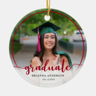 Graduate Photo Calligraphy Red Ceramic Ornament