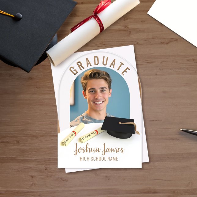Graduate Photo Cap & Scroll Graduation Invitation (Upload your photo and add your details to this acrylic Graduation Announcement)