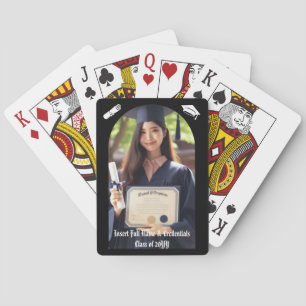 Graduate Photo, Cap Tassel, Diploma, Arch on Black Poker Cards