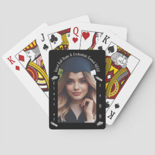 Graduate Photo, Cap & Tassel, Diploma - Black Arch Poker Cards