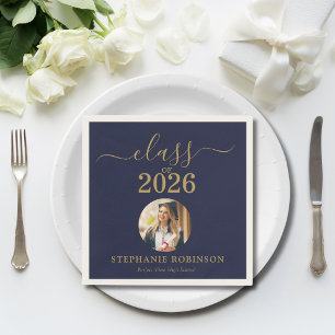 Graduate Photo Class of 2026 Blue Gold Party Napkins
