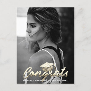 Graduate Photo Class Of Year Name Gold Glitter Postcard