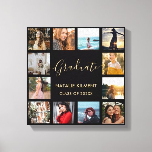 Graduate Photo Collage Black and Gold Graduation Canvas Print