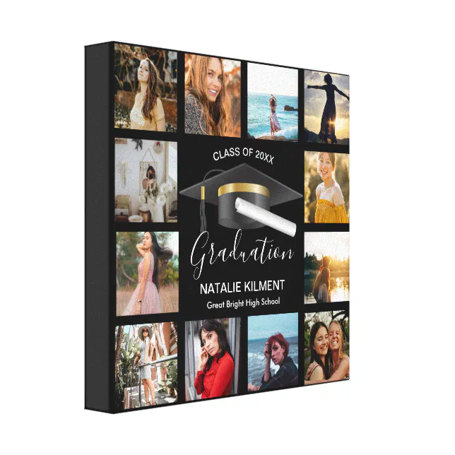Graduate Photo Collage Black and Gold Graduation Canvas Print Zazzle