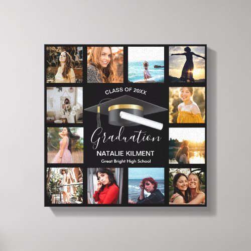 Graduate Photo Collage Black and Gold Graduation Canvas Print