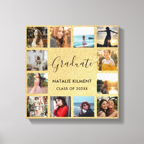 Graduate Photo Collage Black and Gold Graduation Canvas Print