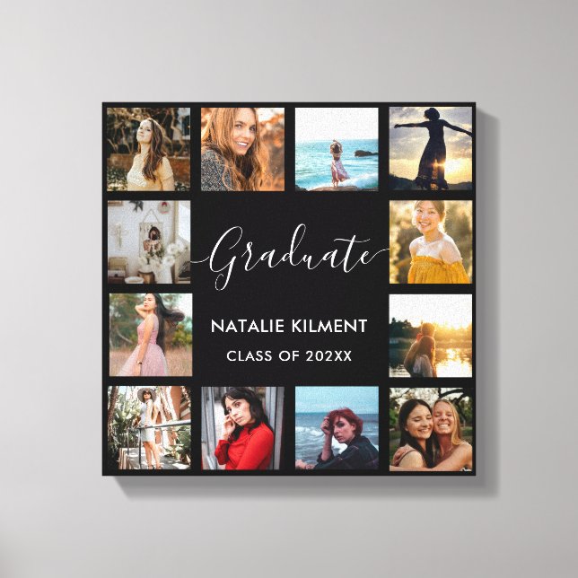 Graduate Photo Collage Black and White Graduation Canvas Print (Front)