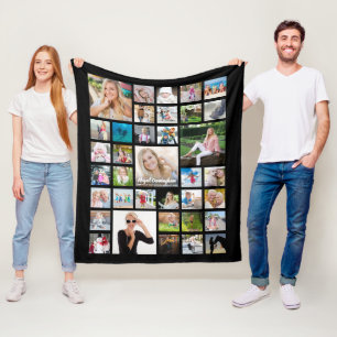 Graduate Photo Collage Chic Script Name Black Fleece Blanket