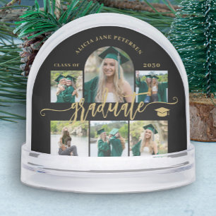 Graduate photo collage gold script class of year snow globe