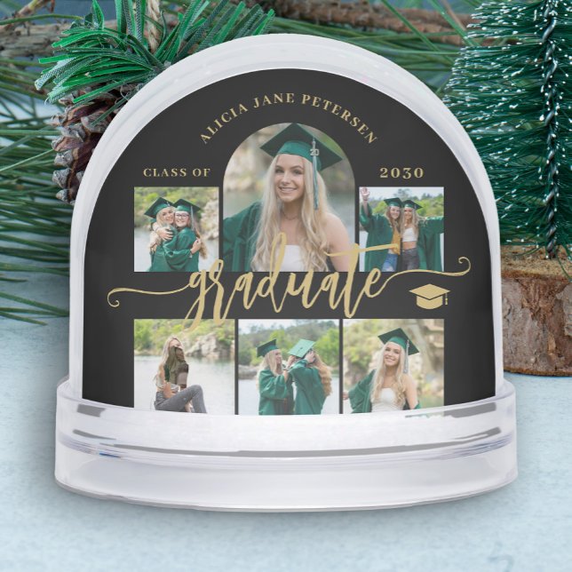 Graduate photo collage gold script class of year snow globe (Creator Uploaded)