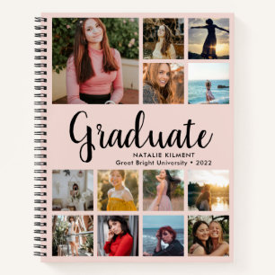 Graduate Photo Collage Graduation Pink and Black Notebook