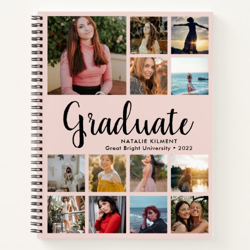 Graduate Photo Collage Graduation Pink and Black Notebook