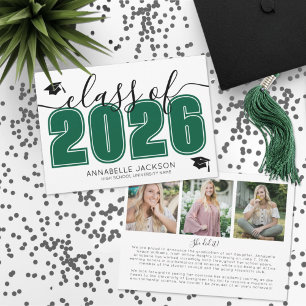 Graduate Photo Collage Green Graduation Announcement