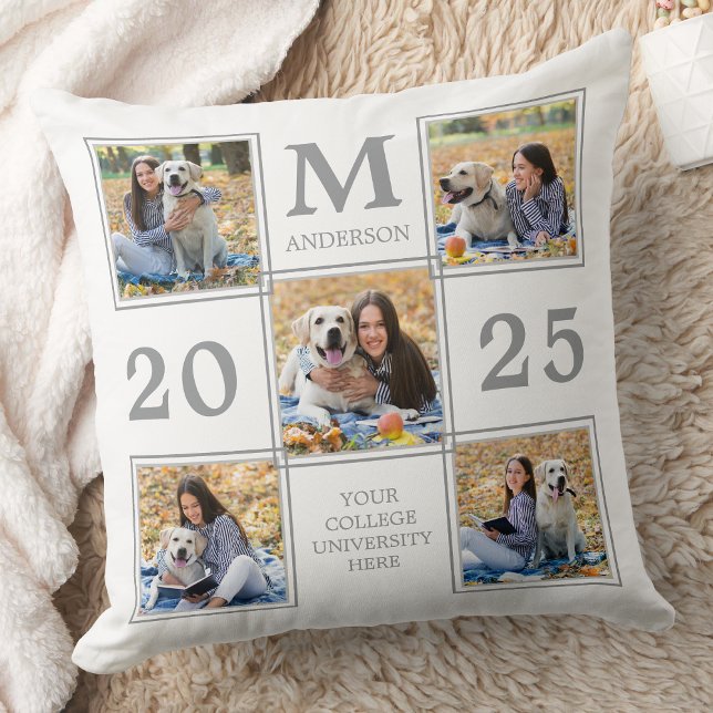 Graduate Photo Collage Monogram Keepsake Throw Pillow (Creator Uploaded)