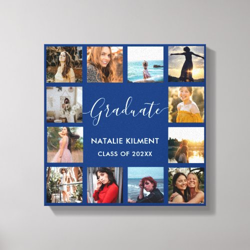 Graduate Photo Collage Navy Blue  Gold Graduation Canvas Print