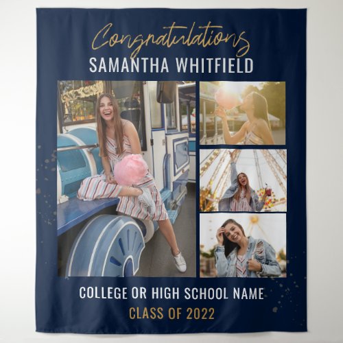 Graduate Photo Collage Navy Blue Party Backdrop