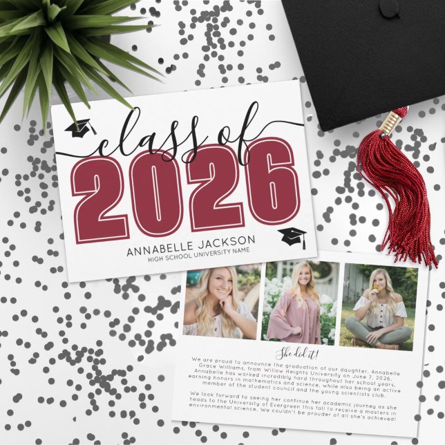Graduate Photo Collage Red Graduation Announcement (Simple Graduate Photo Collage Red Graduation Announcement)