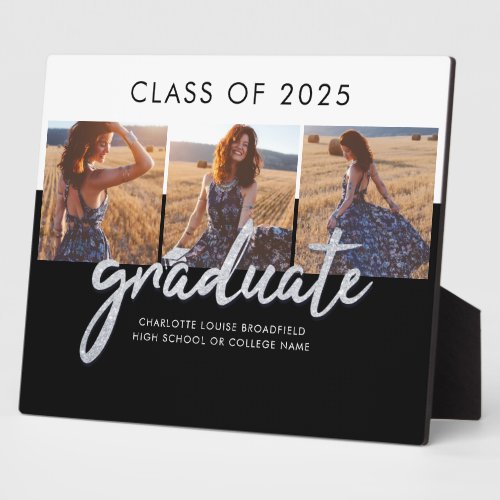 Graduate Photo Collage Silver Script Grad Photo Plaque