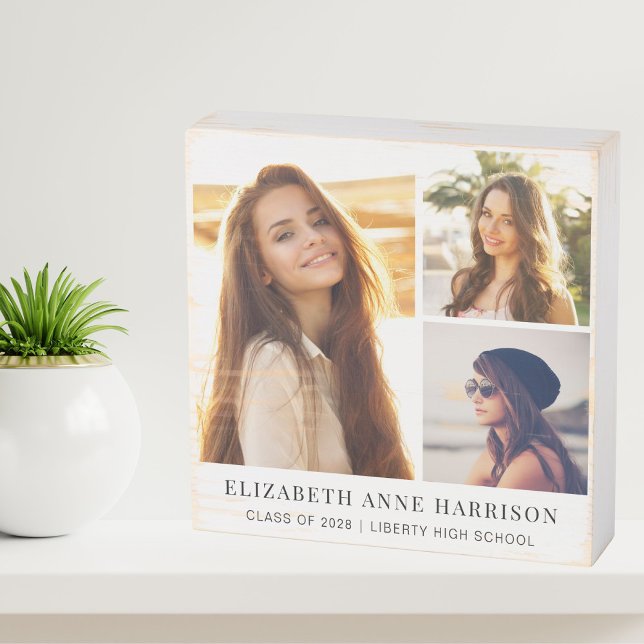 Graduate Photo Collage Wooden Box Sign (Creator Uploaded)