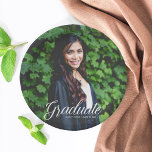 Graduate Photo Elegant 2026 Graduation Party Paper Plates<br><div class="desc">This elegant white typography overlay photo graduation party plate features chic white script over your high school or college graduate photograph for the senior class of 2026. Customize with your name and class under the lovely calligraphy for your celebration.</div>