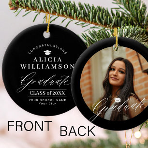 Graduate photo elegant black and white graduation ceramic ornament