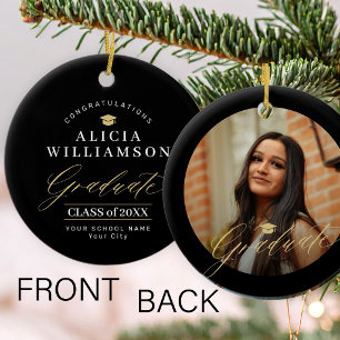 Graduate photo elegant gold black graduation ceramic ornament