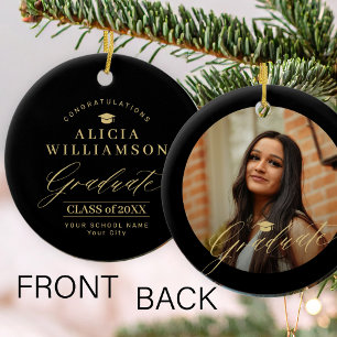 Graduate photo elegant gold black graduation ceramic ornament