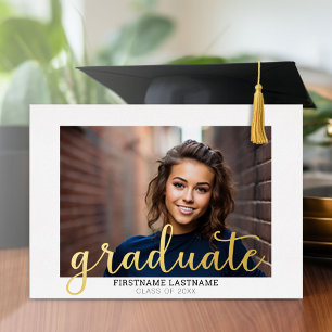 Graduate Photo for Graduation Party Modern Script Foil Invitation