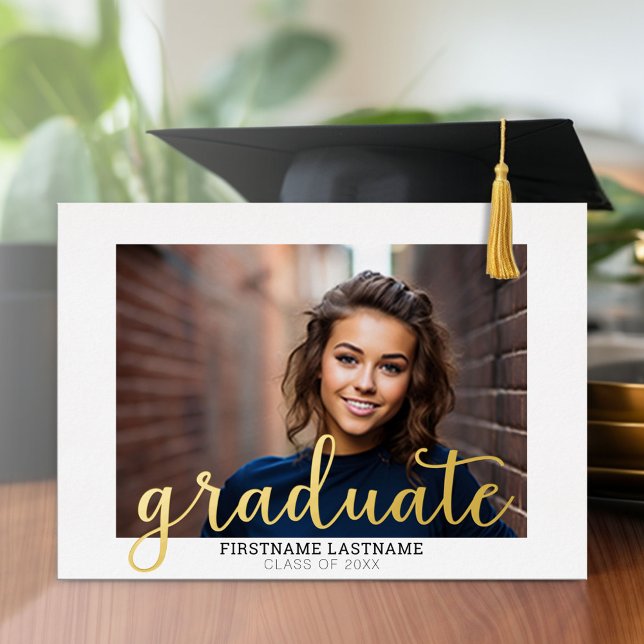 Graduate Photo for Graduation Party Modern Script Foil Invitation (Graduation Party Invitation with Multiple Photos)