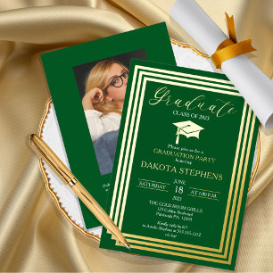 Graduate Photo Geometric Green Graduation Party Foil Invitation