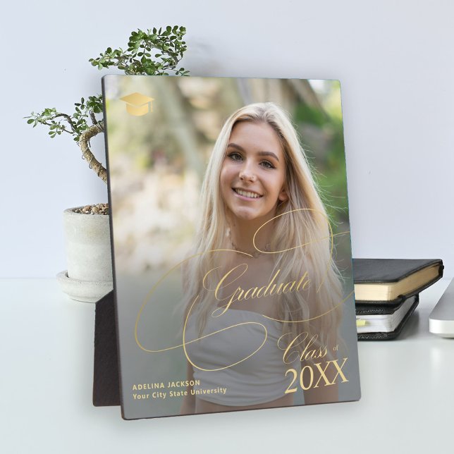 Graduate photo gold calligraphy elegant graduation plaque (Creator Uploaded)