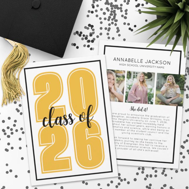 Graduate Photo Gold Graduation Announcement (Simple Script Graduate Photo Gold Graduation Announcement )