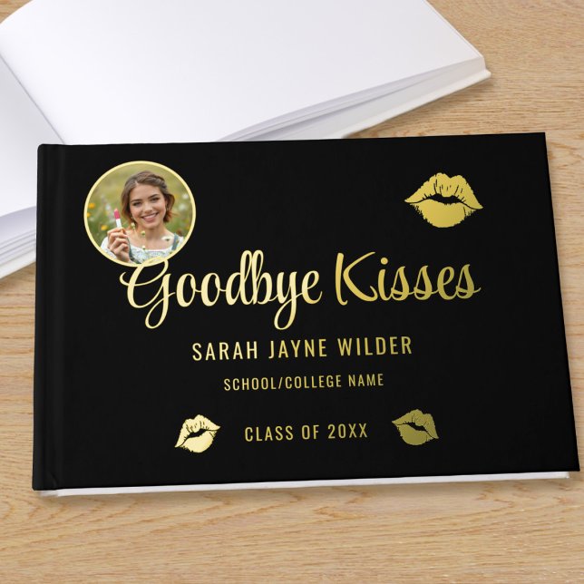 Graduate Photo Goodbye Kisses Graduation Foil Guest Book (For your sweet goodbye messages  Add your details to this real foil guest book.)