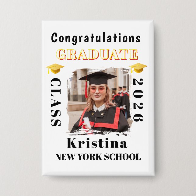 Graduate Photo Graduation Congratulations Custom Button (Front)