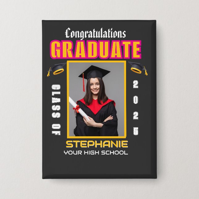 Graduate Photo Graduation Congratulations Custom Button (Front)