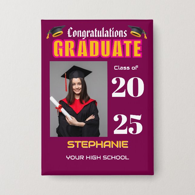 Graduate Photo Graduation Congratulations Custom Button (Front)