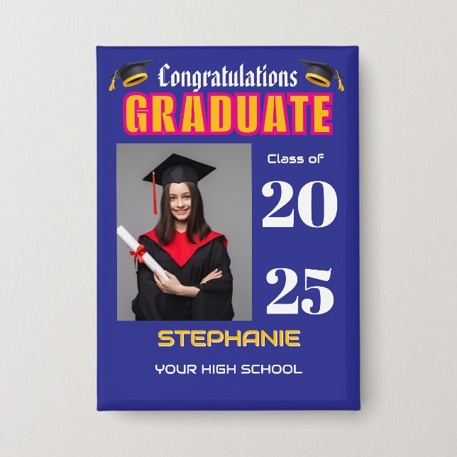 Graduate Photo Graduation Congratulations Custom Button (Front)
