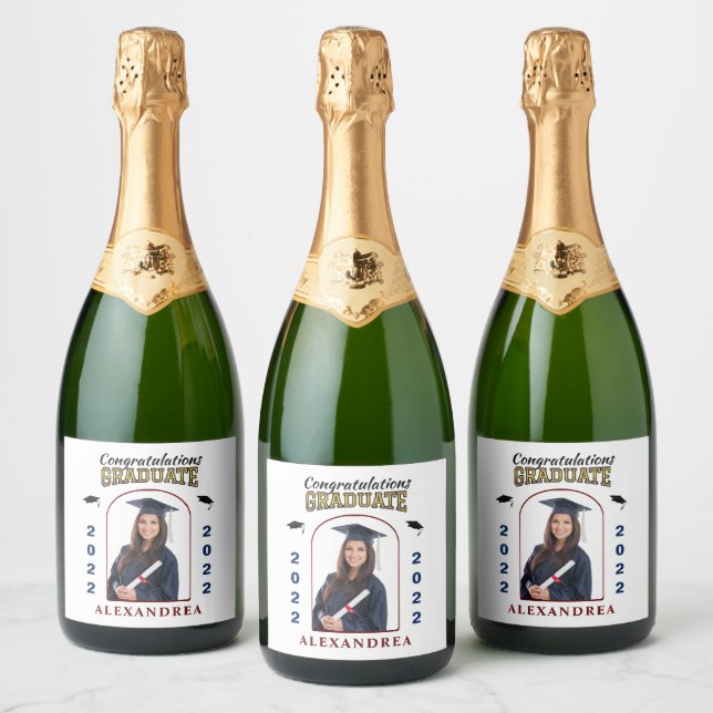 Graduate Photo Graduation Congratulations Custom  Sparkling Wine Label (Bottles)