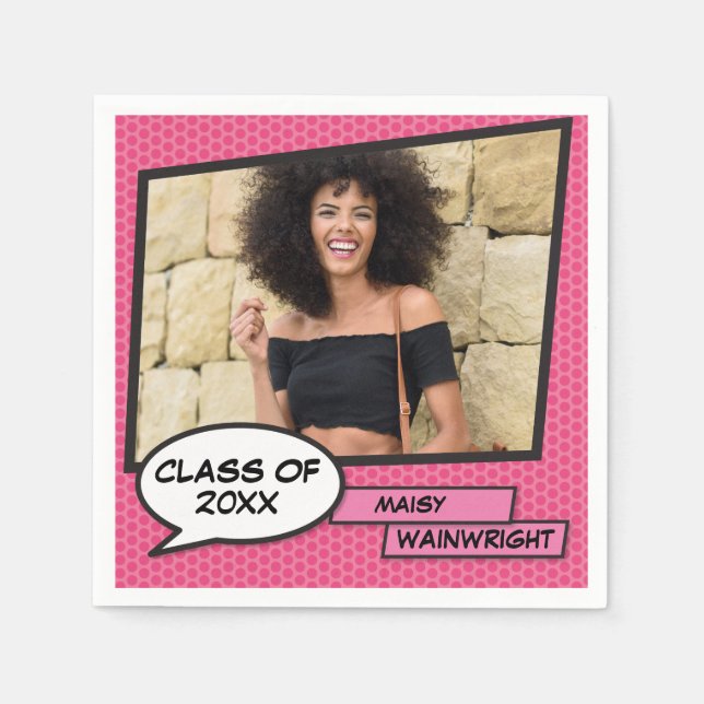 Graduate Photo Graduation Girly Pink Class of 2022 Napkins (Front)