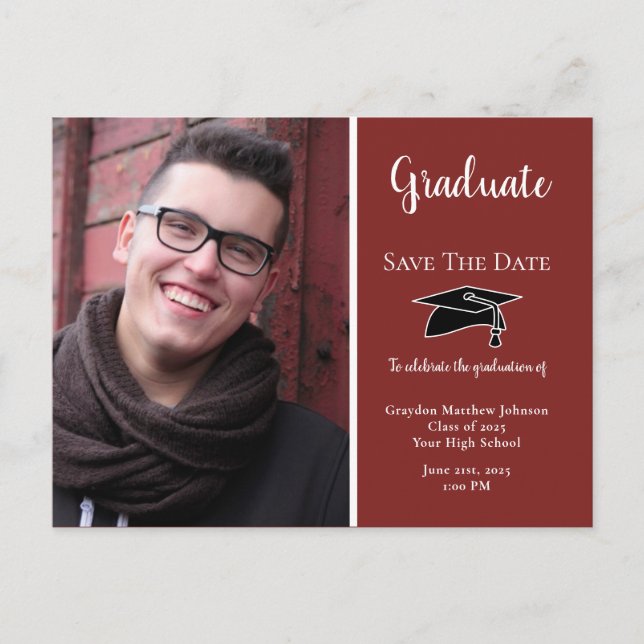 Graduate Photo Graduation Save The Date Announcement Postcard (Front)
