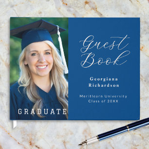Graduate Photo Graduation Simple Stylish Blue Guest Book
