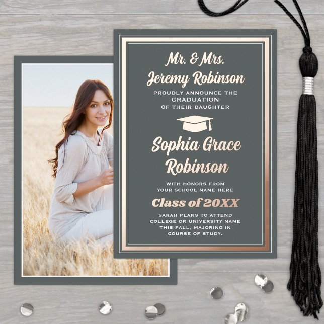Graduate Photo Gray & Foil Graduation Announcement (Creator Uploaded)