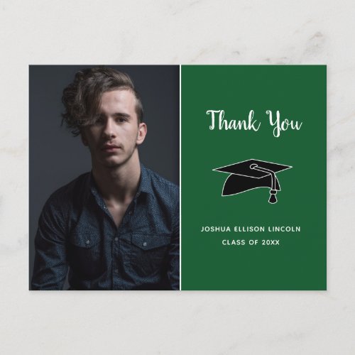 Graduate Photo Green Graduation Thank You Postcard