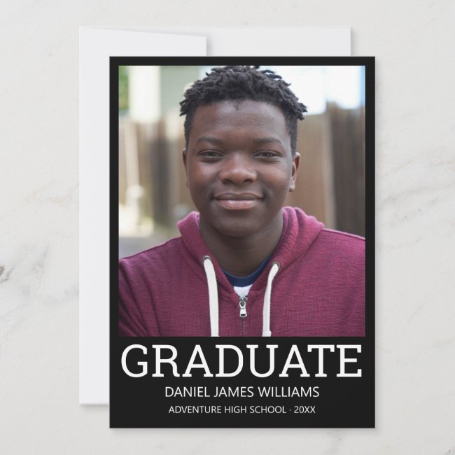 Graduate Photo Minimalist Black Frame White Script Announcement