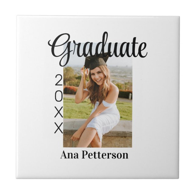 Graduate photo modern classic add year name rustic ceramic tile (Front)