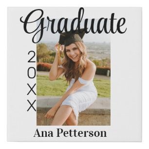Graduate photo modern classic add year name rustic faux canvas print