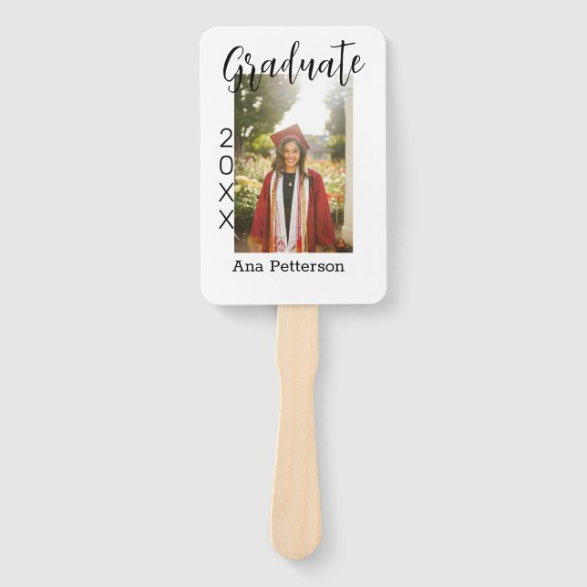 Graduate photo modern classic add year name rustic hand fan (Front)