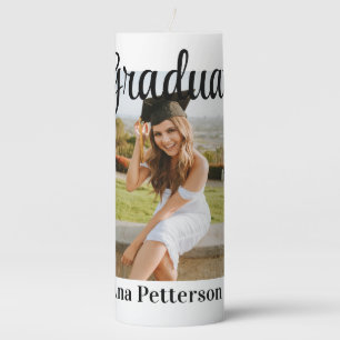 Graduate photo modern classic add year name rustic pillar candle