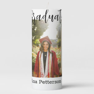 Graduate photo modern classic add year name rustic pillar candle
